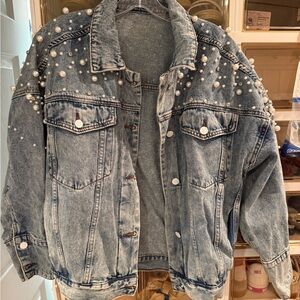 Pearl Embellished Denim Jacket